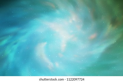 Light Blue, Green vector cover with astronomical stars. Shining illustration with sky stars on abstract template. Template for cosmic backgrounds.