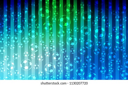 Light Blue, Green vector cover with football symbols. Decorative design of football balls on a gradient backdrop. Design for posters, banners of sports competitions.