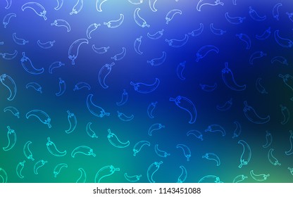 Light Blue, Green vector cover with chili peppers. peppers on blurred abstract background with colorful gradient. Doodle design for your business advert of cafes.