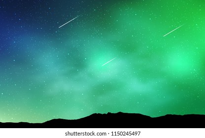 Light Blue, Green vector cover with astronomical stars. Space stars on blurred abstract background with gradient. Template for cosmic backgrounds.