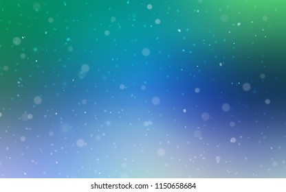 Light Blue, Green vector cover with beautiful snowflakes. Snow on blurred abstract background with gradient. New year design for your ad, poster, banner.