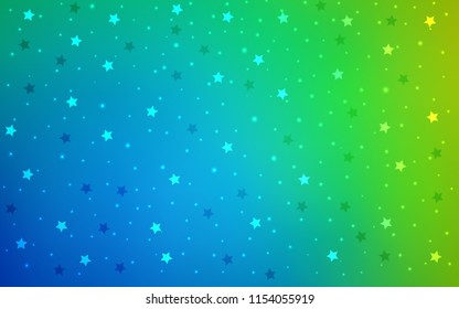Light Blue, Green vector cover with small and big stars. Glitter abstract illustration with colored stars. The template can be used as a background.