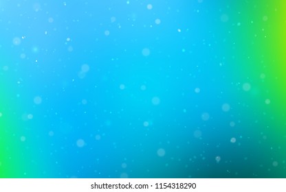 Light Blue, Green vector cover with beautiful snowflakes. Decorative shining illustration with snow on abstract template. The template can be used as a new year background.