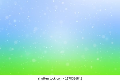 Light Blue, Green vector cover with beautiful snowflakes. Decorative shining illustration with snow on abstract template. New year design for your ad, poster, banner.