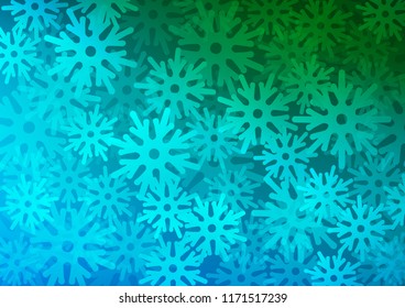 Light Blue, Green vector cover with beautiful snowflakes. Glitter abstract illustration with crystals of ice. The pattern can be used for year new  websites.