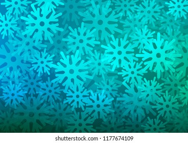 Light Blue, Green vector cover with beautiful snowflakes. Decorative shining illustration with snow on abstract template. The pattern can be used for new year leaflets.