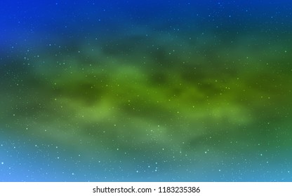 Light Blue, Green vector cover with astronomical stars. Blurred decorative design in simple style with galaxy stars. Pattern for astronomy websites.