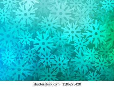 Light Blue, Green vector cover with beautiful snowflakes. Modern geometrical abstract illustration with crystals of ice. The template can be used as a new year background.
