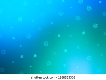 Light Blue, Green vector cover with beautiful snowflakes. Decorative shining illustration with snow on abstract template. The pattern can be used for new year leaflets.