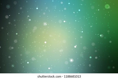 Light Blue, Green vector cover with beautiful snowflakes. Modern geometrical abstract illustration with crystals of ice. New year design for your business advert.