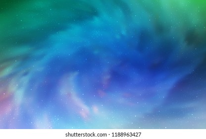 Light Blue, Green vector cover with astronomical stars. Shining colored illustration with bright astronomical stars. Best design for your ad, poster, banner.