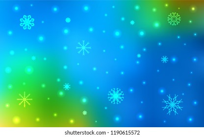 Light Blue, Green vector cover with beautiful snowflakes. Glitter abstract illustration with crystals of ice. The pattern can be used for new year ad, booklets.