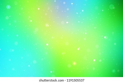 Light Blue, Green vector cover with beautiful snowflakes. Modern geometrical abstract illustration with crystals of ice. The template can be used as a new year background.