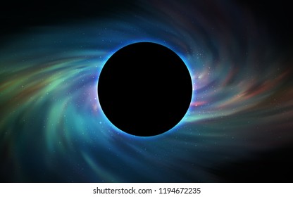 Light Blue, Green vector cover with a black hole, nebula. Abstract illustration with glitter colorful cosmic stars. Pattern for posters, banners of sales.