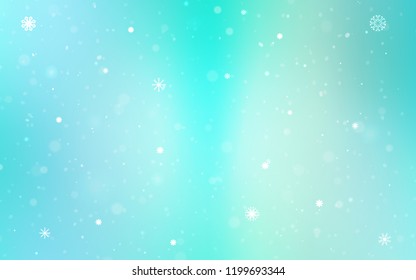 Light Blue, Green vector cover with beautiful snowflakes. Shining colored illustration with snow in christmas style. The pattern can be used for new year ad, booklets.