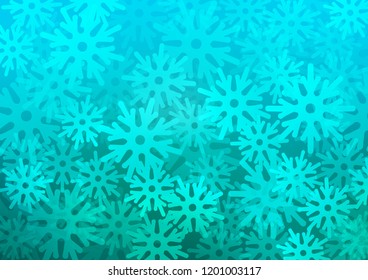 Light Blue, Green vector cover with beautiful snowflakes. Shining colored illustration with snow in christmas style. New year design for your ad, poster, banner.