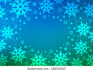 Light Blue, Green vector cover with beautiful snowflakes. Shining colored illustration with snow in christmas style. The pattern can be used for new year leaflets.