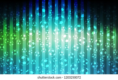 Light Blue, Green vector cover with football symbols. Decorative design of football balls on a gradient backdrop. Pattern for booklets, leaflets of soccer turnament.
