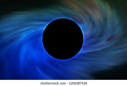Light Blue, Green vector cover with a black hole, nebula. Abstract illustration with glitter colorful cosmic stars. Backdrop for Black Friday promotions.
