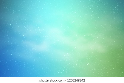 Light Blue, Green vector cover with astronomical stars. Shining colored illustration with bright astronomical stars. Smart design for your business advert.