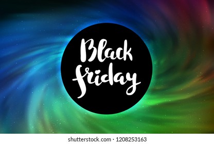 Light Blue, Green vector cover with a black hole, nebula. Illustration with colorful milky way stars and a black hole. Backdrop for super sales on Black Friday.