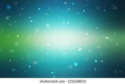 Light Blue, Green vector cover with beautiful snowflakes. Glitter abstract illustration with crystals of ice. The template can be used as a new year background.