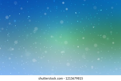 Light Blue, Green vector cover with beautiful snowflakes. Snow on blurred abstract background with gradient. The pattern can be used for new year ad, booklets.