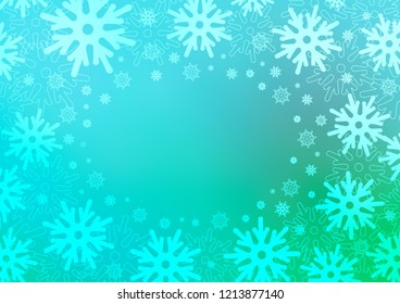 Light Blue, Green vector cover with beautiful snowflakes. Glitter abstract illustration with crystals of ice. The pattern can be used for new year leaflets.