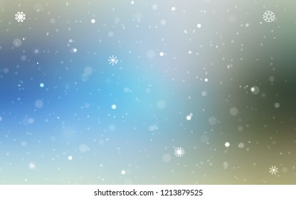 Light Blue, Green vector cover with beautiful snowflakes. Decorative shining illustration with snow on abstract template. The template can be used as a new year background.