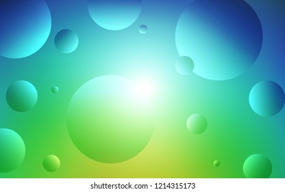 Light Blue, Green vector cover with spots. Abstract illustration with colored bubbles in nature style. Pattern can be used for futuristic ad, booklets.