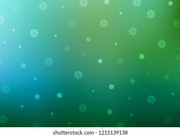Light Blue, Green vector cover with beautiful snowflakes. Decorative shining illustration with snow on abstract template. The pattern can be used for new year ad, booklets.