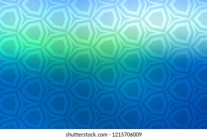 Light Blue, Green vector cover with set of hexagons. Illustration of colored hexagons on blur surface. Design for website posters, banners.