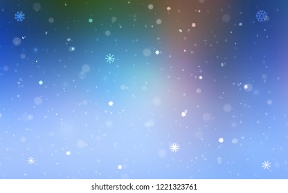 Light Blue, Green vector cover with beautiful snowflakes. Blurred decorative design in xmas style with snow. New year design for your business advert.