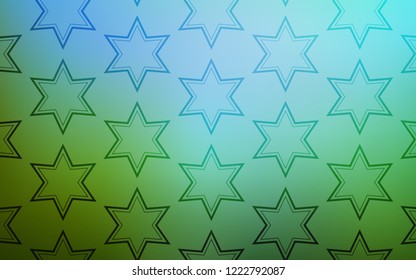 Light Blue, Green vector cover with small and big stars. Decorative illustration with stars on abstract template. Best design for your ad, poster, banner.