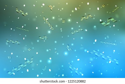 Light Blue, Green vector cover with happy holiday ribbons. Glitter abstract illustration with colorful confetti, ribbons. The pattern can be used for birthday gifts, congratulations.