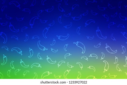 Light Blue, Green vector cover with chili peppers. Decorative shining illustration with peppers on abstract template. Doodle design for your business advert of cafes.
