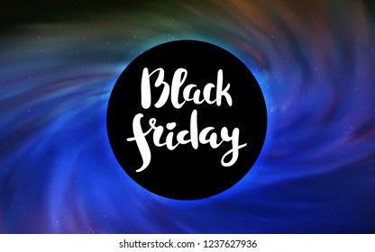 Light Blue, Green vector cover with a black hole, nebula. Illustration with colorful milky way stars and a black hole. Black Friday design for ads, commercials.