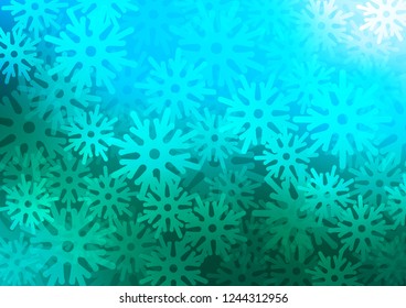 Light Blue, Green vector cover with beautiful snowflakes. Glitter abstract illustration with crystals of ice. New year design for your ad, poster, banner.