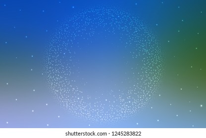 Light Blue, Green vector cover with astronomical stars. Shining illustration with sky stars on abstract template. Best design for your ad, poster, banner.