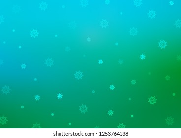 Light Blue, Green vector cover with beautiful snowflakes. Blurred decorative design in xmas style with snow. New year design for your ad, poster, banner.