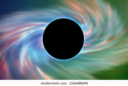 Light Blue, Green vector cover with a black hole, nebula. Colorful illustration of a black hole on a starry backdrop. Black Friday design for ads, commercials.