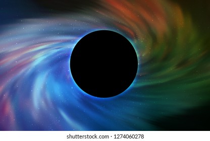 Light Blue, Green vector cover with a black hole, nebula. Illustration with colorful milky way stars and a black hole. Backdrop for super sales on Black Friday.