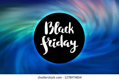 Light Blue, Green vector cover with a black hole, nebula. Colorful illustration of a black hole on a starry backdrop. Pattern for posters, banners of sales.