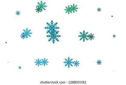Light Blue, Green vector cover with beautiful snowflakes. Modern geometrical abstract illustration with crystals of ice. The pattern can be used for new year ad, booklets.