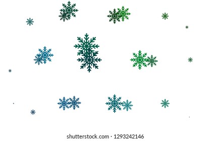 Light Blue, Green vector cover with beautiful snowflakes. Glitter abstract illustration with crystals of ice. The template can be used as a new year background.
