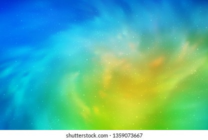 Light Blue, Green vector cover with astronomical stars. Glitter abstract illustration with colorful cosmic stars. Pattern for astronomy websites.