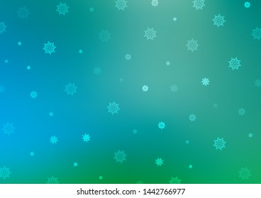 Light Blue, Green vector cover with beautiful snowflakes. Snow on blurred abstract background with gradient. The pattern can be used for new year leaflets.