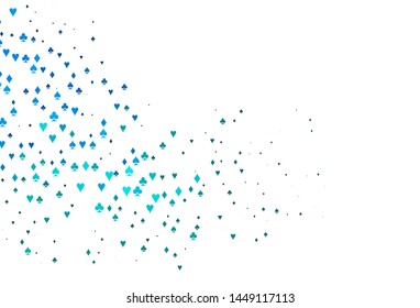 Light Blue, Green vector cover with symbols of gamble. Glitter abstract sketch with isolated symbols of playing cards. Pattern for booklets, leaflets of gambling houses.