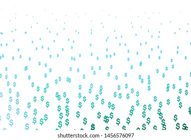 Light Blue, Green vector cover with Dollar signs. Colored symbols of all currency on white background. The pattern can be used for financial, investment websites.
