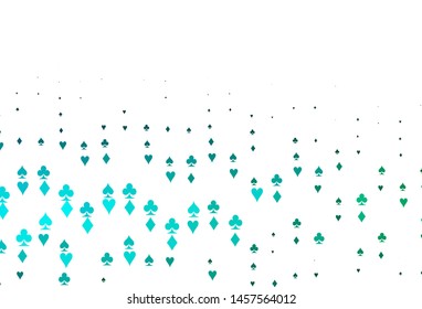Light Blue, Green vector cover with symbols of gamble. Shining illustration with hearts, spades, clubs, diamonds. Pattern for booklets, leaflets of gambling houses.